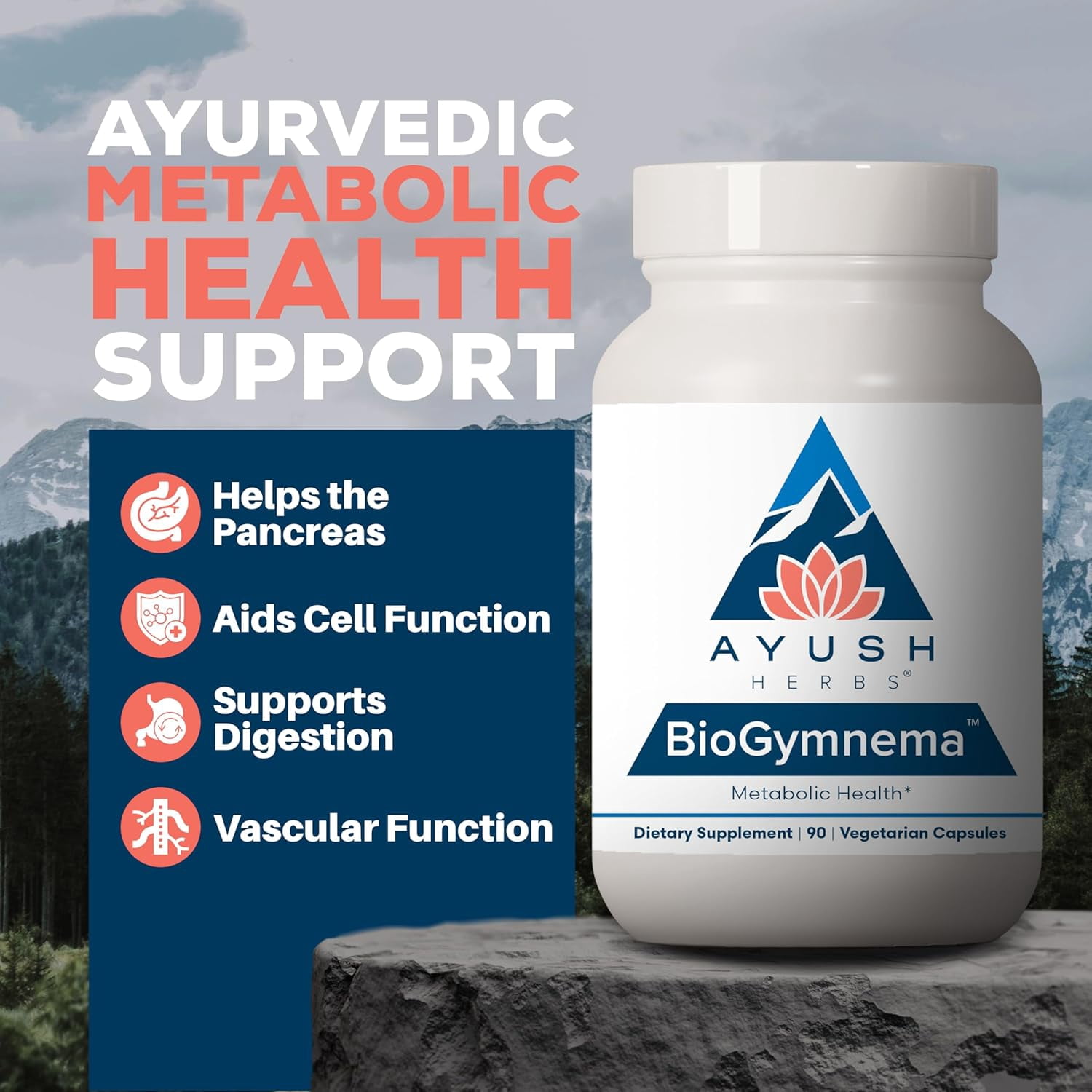 Ayush Herbs BioGymnema Metabolic Support Supplement with Berberine and Chromium, 90 Capsules