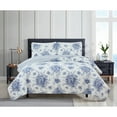 thumbnail image 3 of Melange Home Toile and Bamboo Stripes Reversible Cotton Quilt Set Navy Full - Queen 3 Piece, 3 of 5