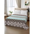 thumbnail image 2 of Boho Geometric California King Size Flat Sheet, Wrinkleproof & Fadeproof Cooling Flat Bed Sheet Only, Turquoise Green Brown Tribal Stripes Breathable Soft Bedding Top Sheets 108 x 98 Inches, 2 of 8