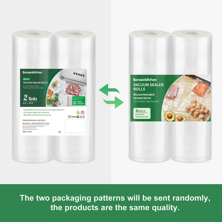 Vacuum Sealer Bags Rolls 8'' x 20' x 2 Packs, Bonsenkitchen Vacuum Seal Bag  for Food Saver