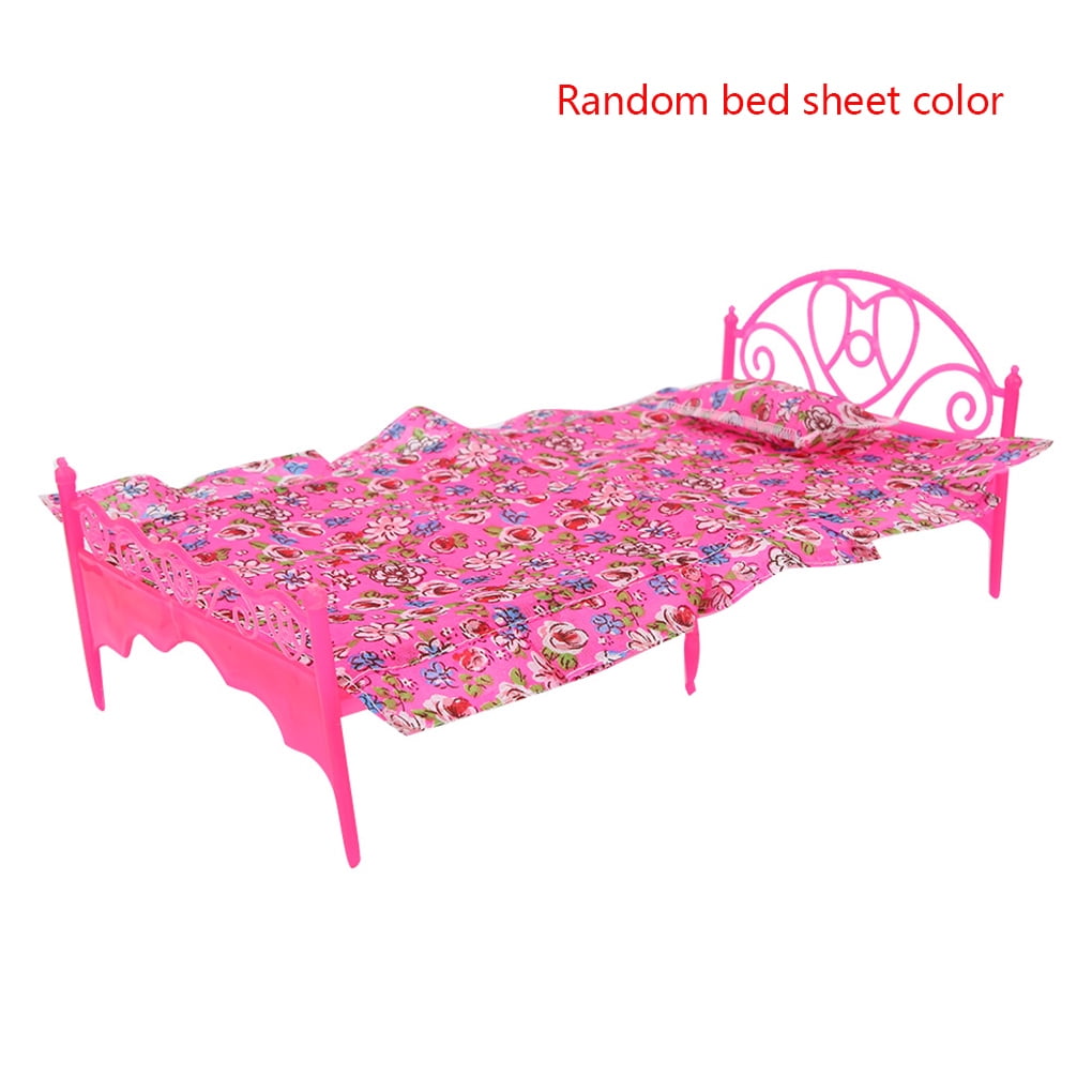 TureClos Plastic Mini Bed Miniature Dollhouse Single Bed Floral Lace