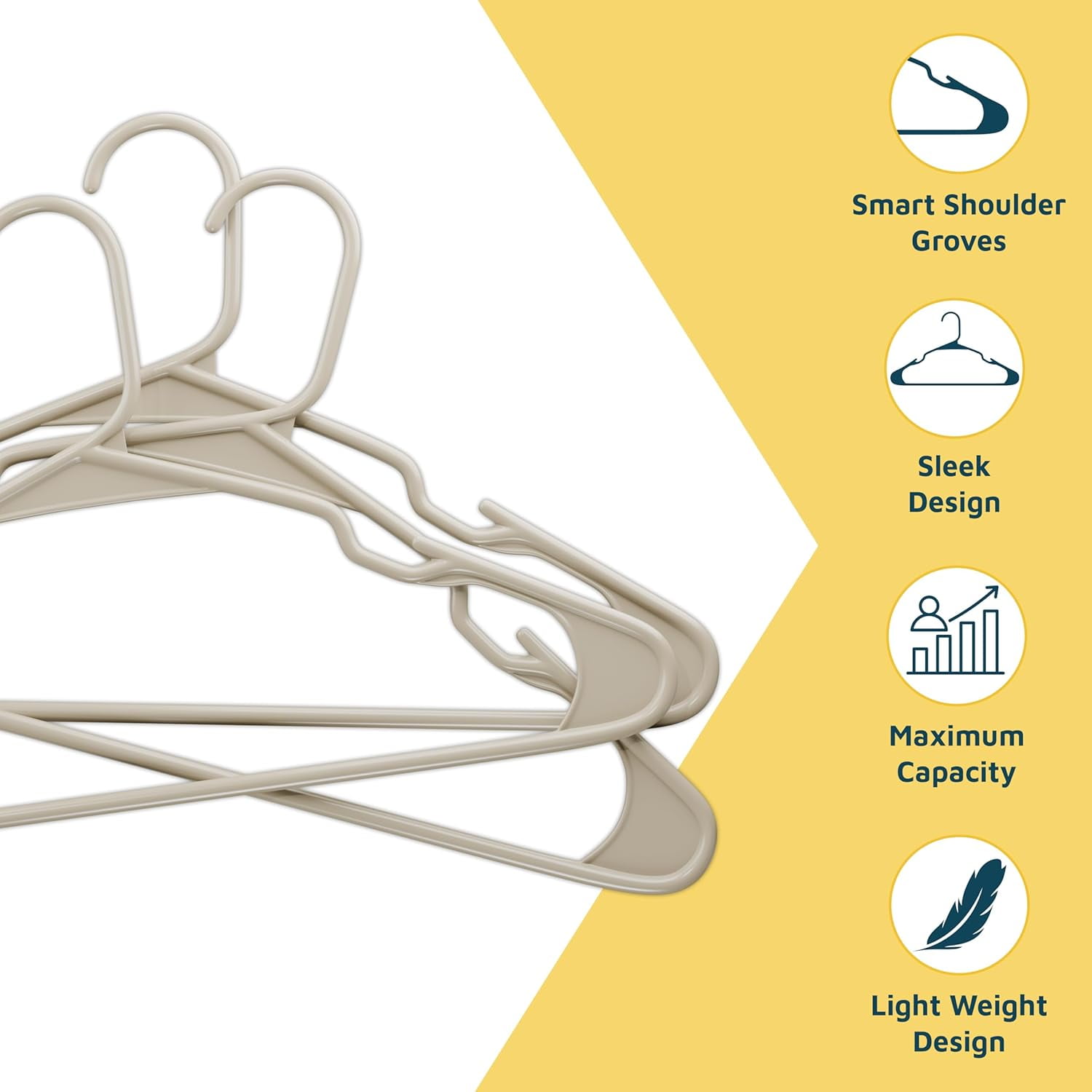 Lifemaster Plastic Clothes Hangers – Heavy Duty Hanger Set, For Organizing Clothes, Dresses, and Coat, Holds Up To 5 lbs, Space-saving Hangers with Non-Slip Shoulder Grooves, Pack of 10, Ivory