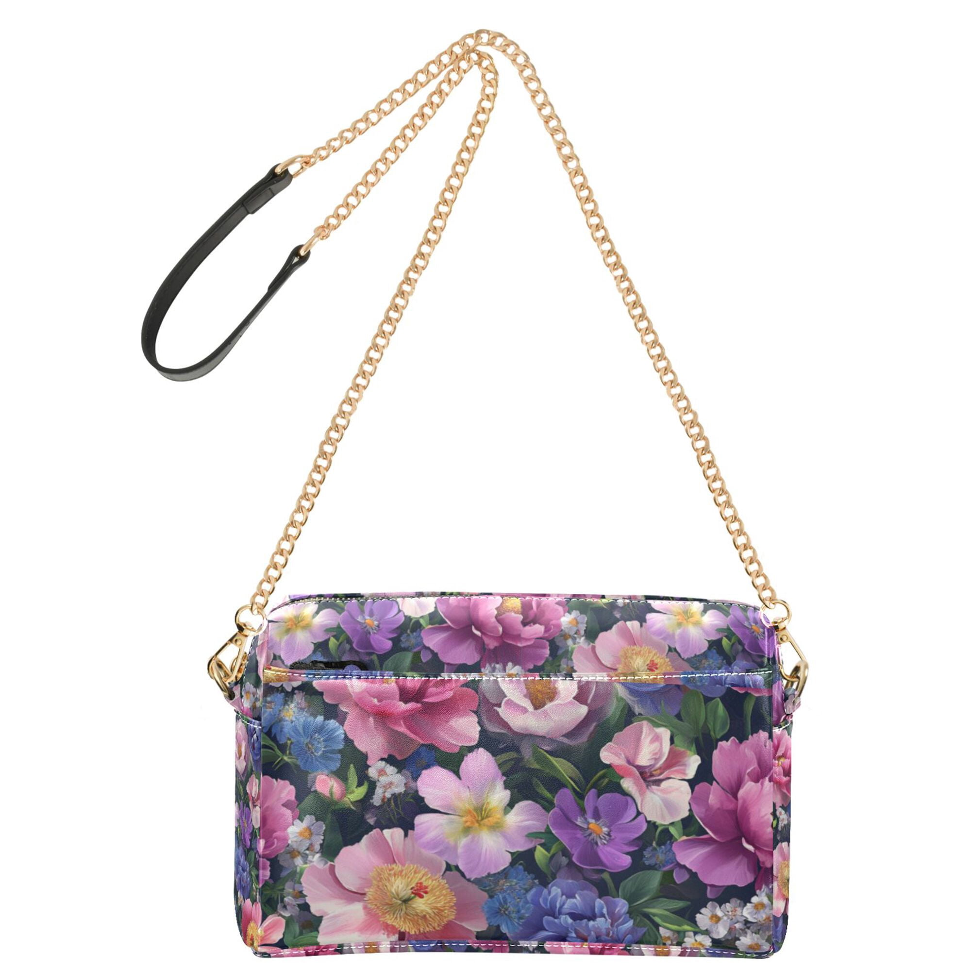 FORMRS Women Crossbody Purse with Chain Strap Vegan Leather Shoulder Handbag, Soft Pinks Flowers