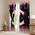 thumbnail image 3 of Manfei Ribbon Bow Tie C Personalized Initial Black Out Curtains for Kids Girls,Teens Black Pink Gradient Glitter Print Curtains Pack of 2 (42x63 Each),Microfiber Bedroom Decor, 3 of 6