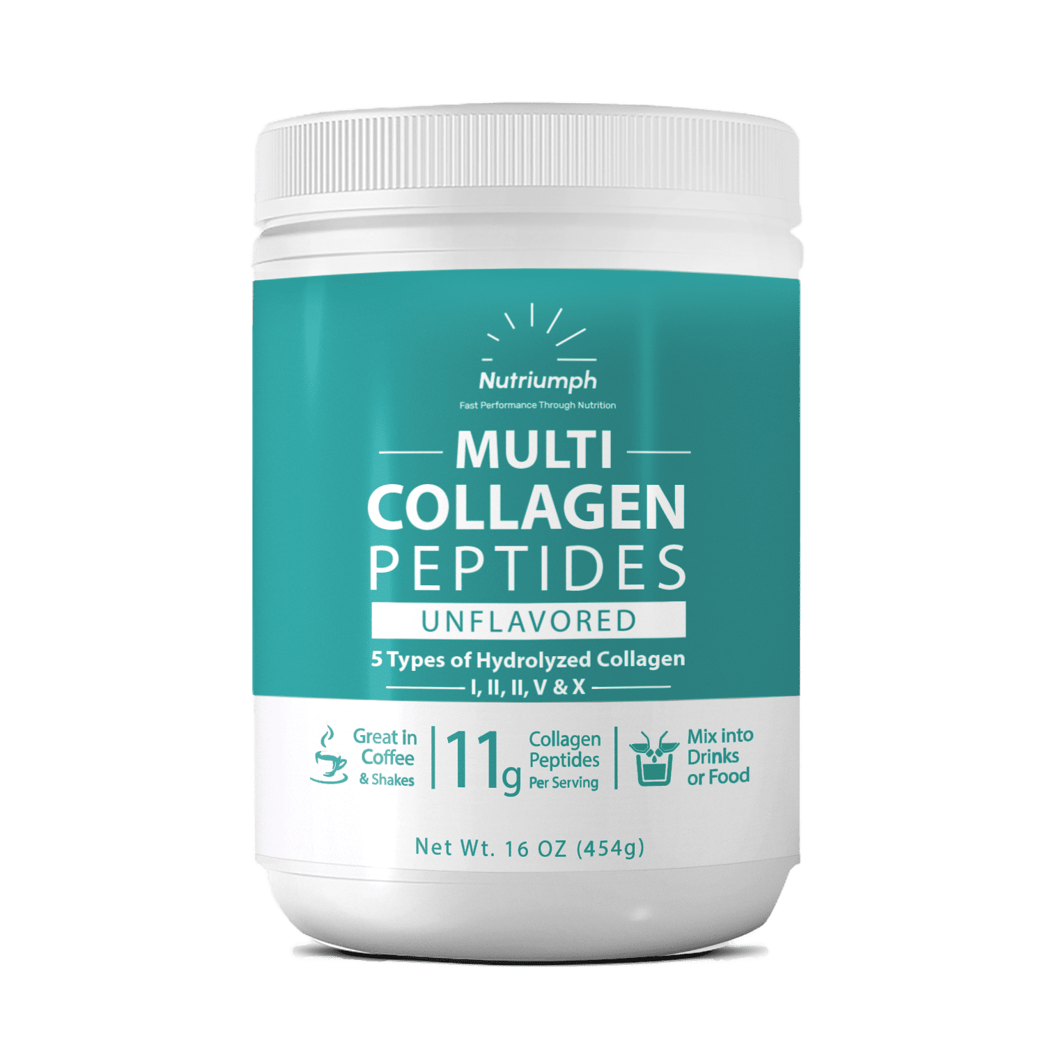 Nutriumph 5 Types Hydrolyzed Collagen Peptides Powder Supplement - Unflavored, 16 oz (454 g)