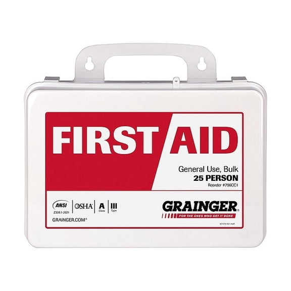 First Aid Kit and Housing, Plastic 142 Components, 25 People Served