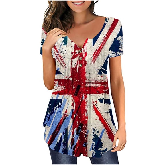 Brilliant Women Tops Women's Independence Day Patriotic V-Neck Button-down Meat Covered Short Sleeve Tops clearance clothes under $10.00