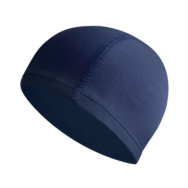 Gorro de natación unisex transpirable de tela suave de secado rápido para cabello largo y corto. Azul marino