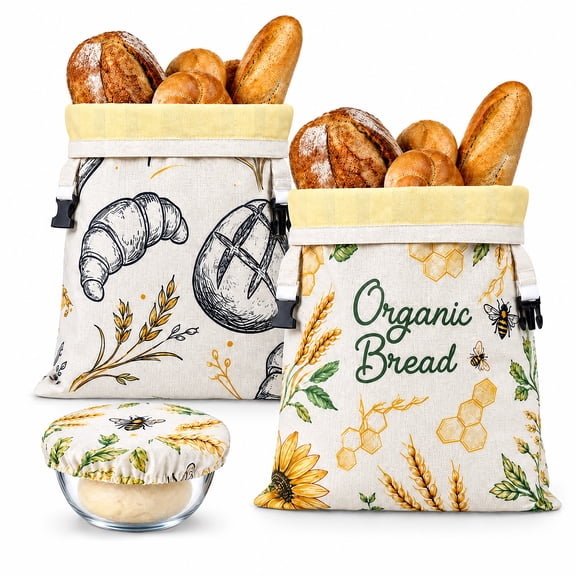 Beeswax Bread Bags for Sourdough & Homemade Bread Cotton & Beeswax Gift Set, Reusable Bread Bag 10" Proofing Bowl Cover
