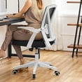 thumbnail image 4 of Ergonomic Computer Chair Adjustable Lumbar Support, Mid Back Mesh Office Chair with Flip-up Arms for Small Spaces, Desk Chair, White, 4 of 5