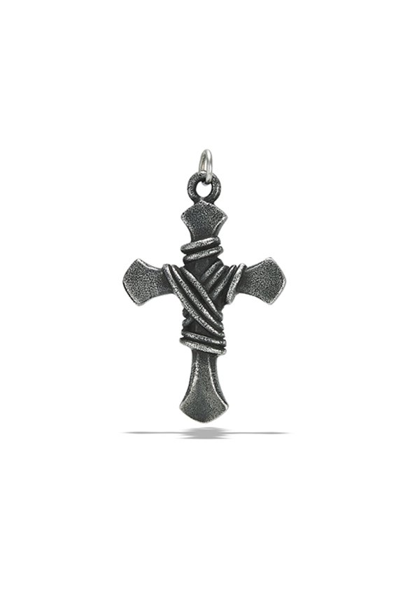 Stainless Steel Rope Wrapped Cross Pendant Christian Faith Love Charm Gray Jewelry Female Unisex