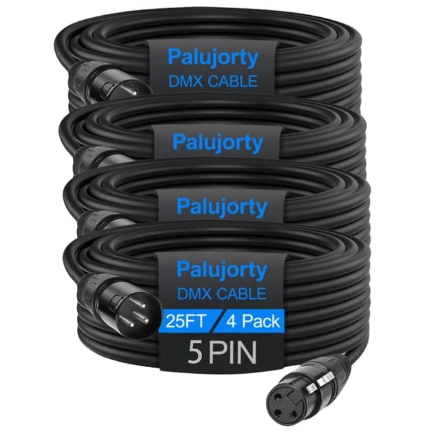 Cables DMX Palujorty de 5 pines, 7,6 m, paquete de 4 con 3 conductores