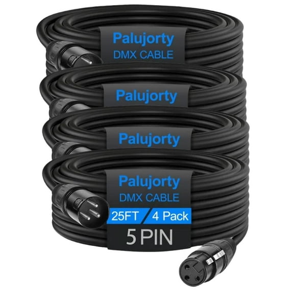 Cables DMX Palujorty de 5 pines, 7,6 m, paquete de 4 con 3 conductores