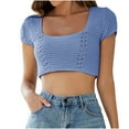 thumbnail image 2 of Njoeus Women's Crochet Knit Crop Top Summer Short Sleeve Sweater Tops Hollow Out T-Shirt Trendy Streetwear, 2 of 4