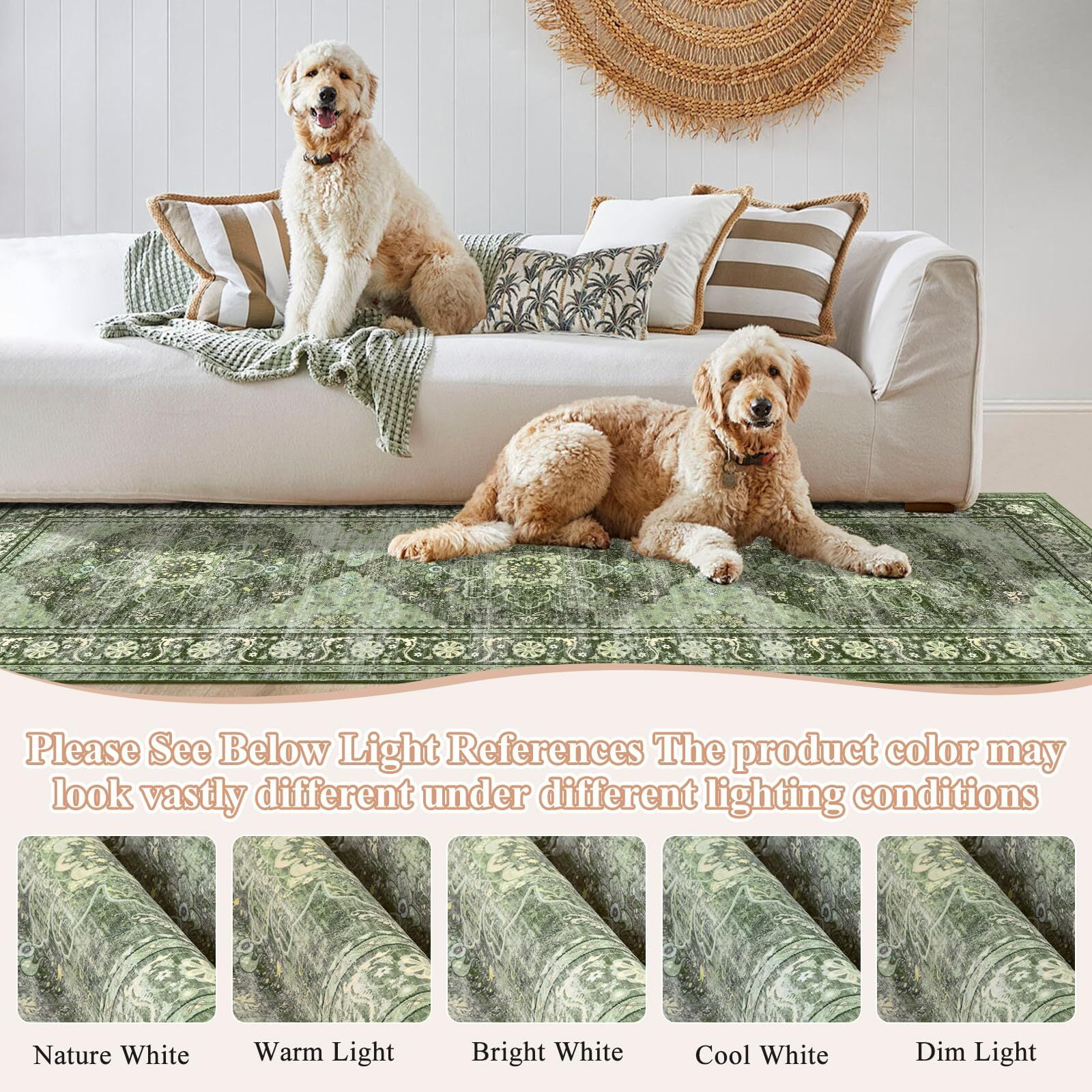 Findosom 2'x6' Runner Rugs for Hallway Machine Washable Runners Rug,Vintage Runner Rug Non Slip Kitchen Runner Rug Medallion Carpet Runner for Bedroom Laundry Entrance,Green