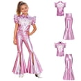 thumbnail image 2 of iiniim Girls Western Cowgirl Outfit Ruffled Sleeves Press Buttons Tassel Metallic Tops with Split Bell-bottom Pants for Theme Party Pink 16, 2 of 7