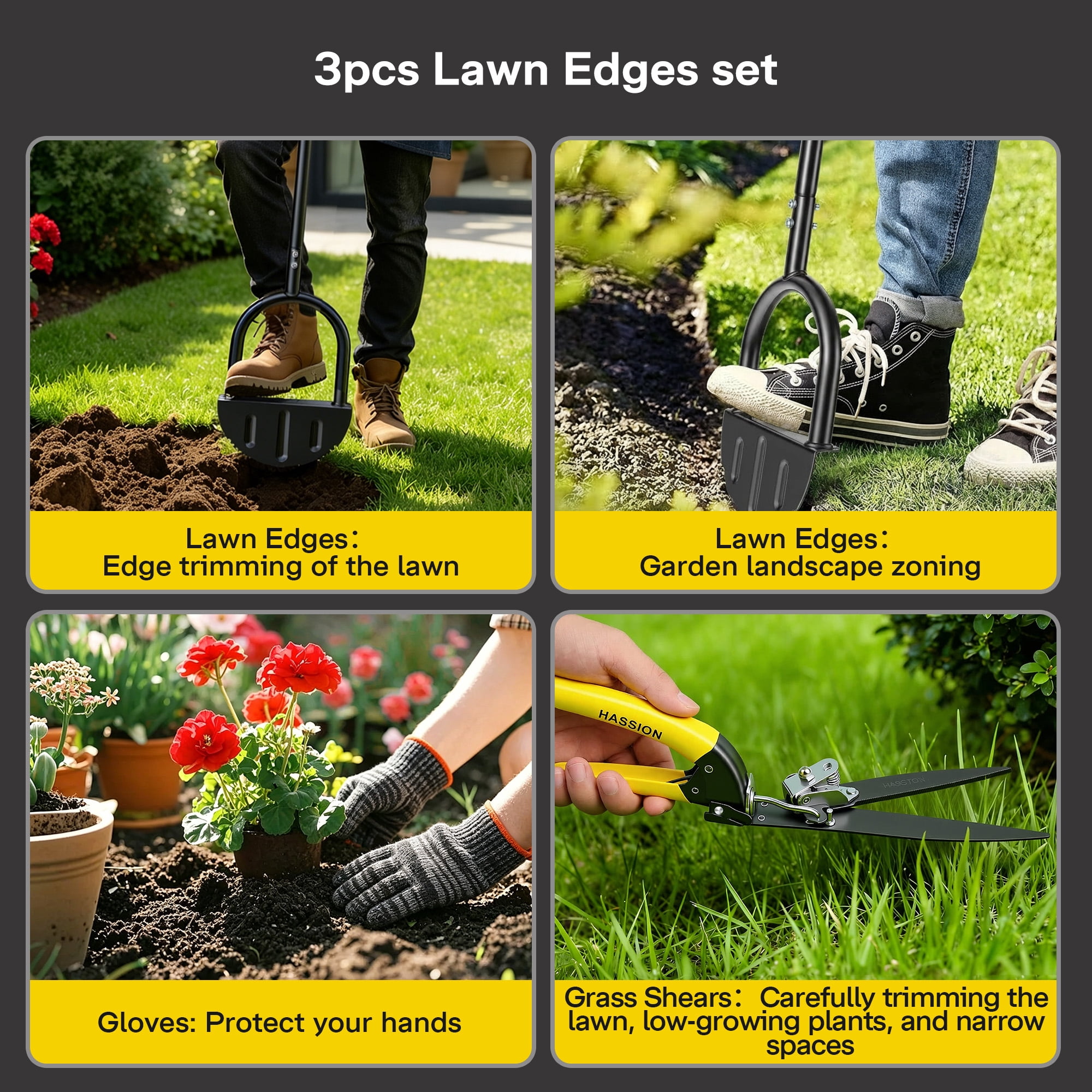 ALLJOY Edger Lawn Tool, Half Moon Lawn Edger, Saw-Tooth Garden Edger for Grass, Sidewalk, Garden, Yard