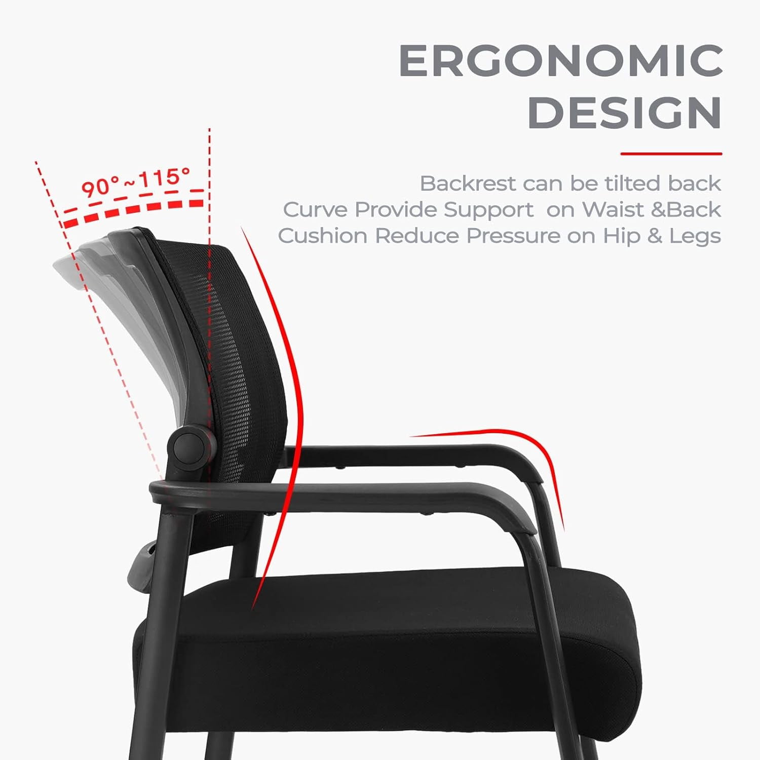 KLASIKA Desk Chair No Wheels, Arm Chair with Ergonomic Lumbar Support and Thickened Seats Cushion, Waiting Room Chairs for Office School Church Guest Reception, 8 Pack Black