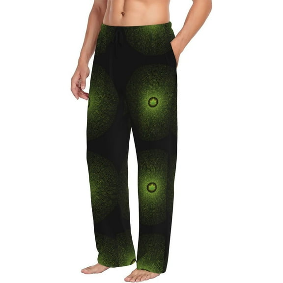 Mens Pajama Pants Bottoms with Pockets - Mandala With Marijuana Leaf Comfy Mens Pj Pants, Soft Men Lounge Pants
