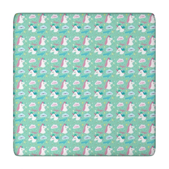 Turquoise Unicorn Magic Pattern Square Fitted Tablecloth with Elastic Edge,Square Table Cover,Washable Elastic Table Cover for Home Kitchen Party Decor 34"x34"
