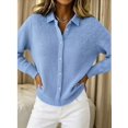 thumbnail image 5 of Women Lapel Shirt Full Front Single Row Button Long Sleeve Loose Fit Knit Cardigan Sweater L, 5 of 7