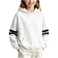 thumbnail image 2 of Vmberlty Hoodies for Girls 2-14 Years Old, Striped Sleeve Pullover Hoodie with Kangaroo Pocket, Loose Drop Shoulder Kids Casual Sport Sweatshirts, 2 of 6