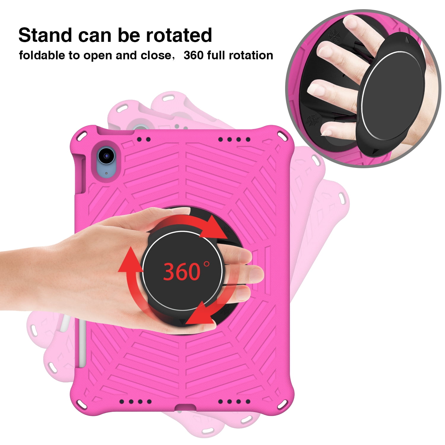 Dteck Rugged Case for Apple iPad (10th generetaion) 10.9-inch 2022, Shockproof Drop Protection Cover with 360 Rotatable Kickstand Shoulder Strap Pencil Holder for 10.9" iPad 10th Gen Case 2022,Rose