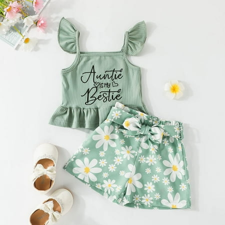 

Hunpta Toddler Girls Sleeveles Ribbed Letter Printed T Shirt Vest Tops Floral Printed Shorts Outfits