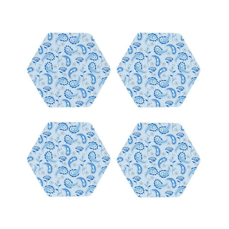 

Lukts Winter Paisley Pattern Print Leather Drinks Coasters Set of 4 Suitable or Drinks Furniture Protection and Easy Clean up-Hexagon