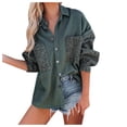 thumbnail image 1 of Vedolay Womens Fall Tops Women's Cropped Denim Jacket Button Down Long Sleeve Fitted Jean Coat,Green M, 1 of 5
