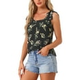 thumbnail image 4 of INSPIRE CHIC Women's Summer Floral Blouse Bow Tie Decor Casual Tank Tops XL Blacks, 4 of 5