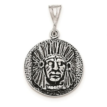 925 Silver Antiqued Small Indian Man Head Polished Open Back Charm Pendant