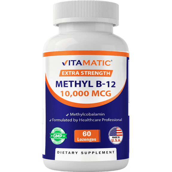 Vitamatic Methyl B12 (Methylcobalamin) 10,000 mcg 60 Lozenges - Superior Source of Vitamin B12