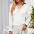 thumbnail image 4 of AherBiu Spring Causal Tops for Women Long Sleeve Crochet V Neck Comfy Loose Tshirt Tunic Blouse, 4 of 7