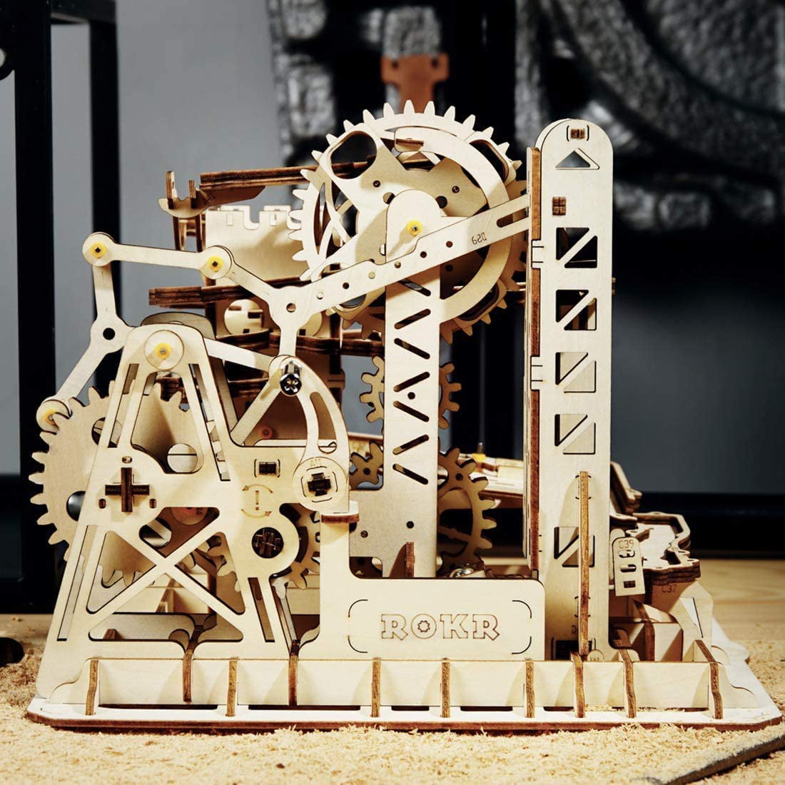 Wooden Building Sets Assembly Mechanical Transmission Toy Brain Teaser 
