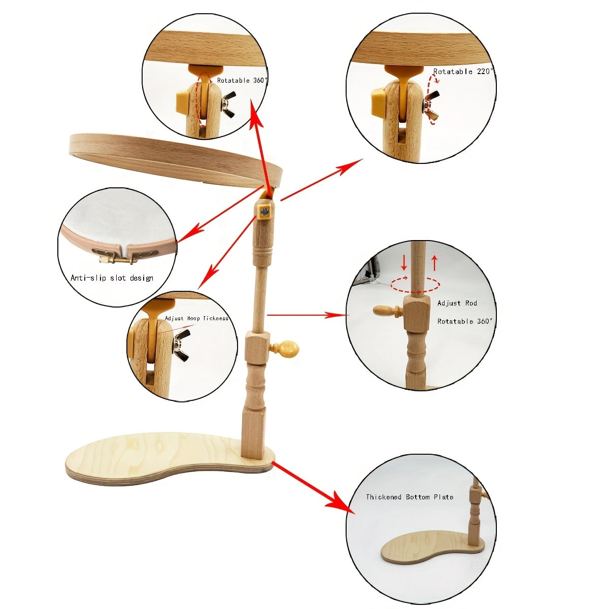 Adjustable Embroidery Stand - Wood Embroidery Hoop Holder, Height-Adjustable Needlework Frame for Cross Stitch, Embroidery, Needlepoint, Sewing & Crafts, Ideal for All Skill Levels