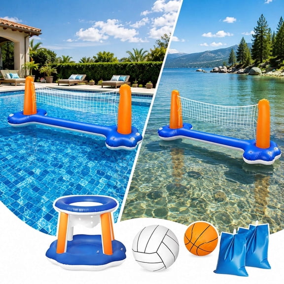 Orangide Inflatable Basketball Hoop Floating Pool Toy with Volleyball Rings Interactive Water Game for Swimming Pool Beach Lake Summer Fun