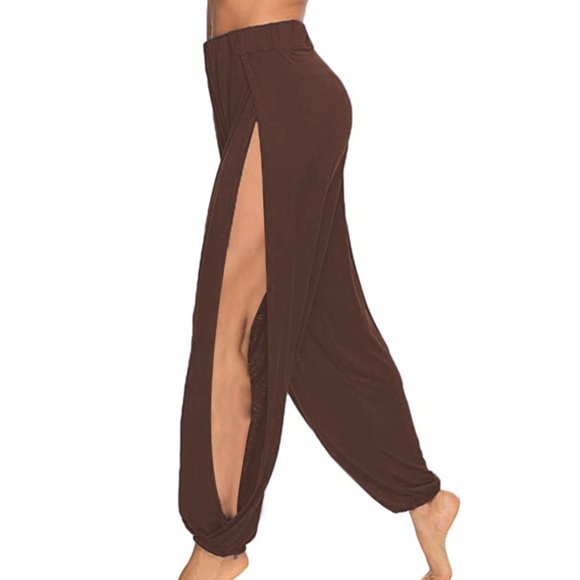 Women's Casual Pants - Elegant Bohemian Style Yoga Tantalizing Slit Harem Pants for Everyday Comfort and Movement