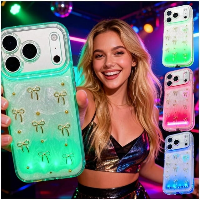 LED Bowknot Phone Case, Vibrant Built-in Light up Cases, Fashion Colorful Incoming Call Glowing Flash Light-Up Protective Cover for iPhone, Stylish Parties and Daily Use