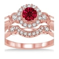 thumbnail image 2 of 1.25 Carat Ruby & Diamond Antique Three Stone Flower Halo Bridal Set on 10k Rose Gold, 2 of 2