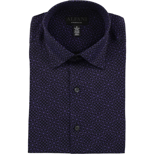 Alfani - Camisa de vestir con botones y cubo plegado para hombre, color negro, cuello de 15 pulgadas, manga de 32 a 33 pulgadas