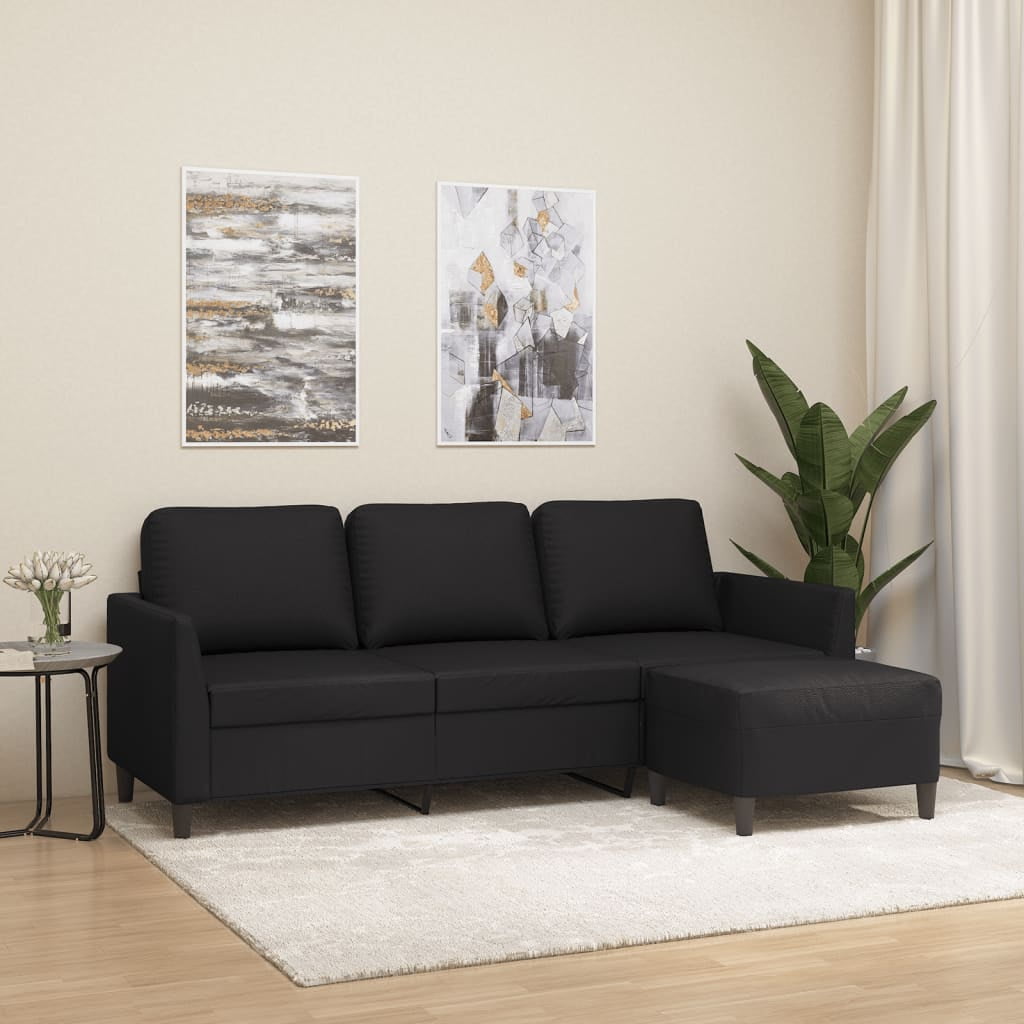 vidaXL 3 Seater Sofa with Footstool Black 180 cm Faux Leather
