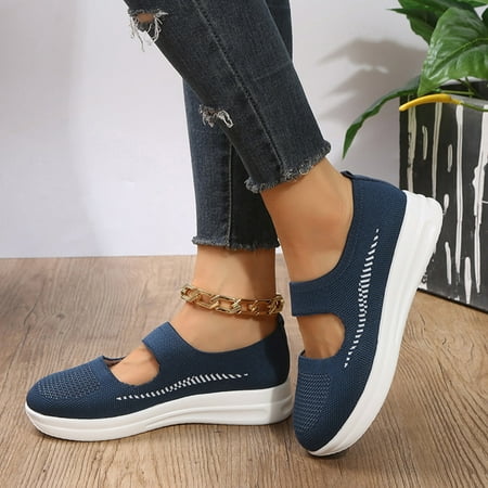 

NEGJ Fashion Autumn Women Sports Shoes Fly Woven Mesh Breathable Slip On Comfortable Flat Bottom Lightweight Solid Color