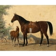thumbnail image 2 of Emil Volkers 14x12 Gold Ornate Wood Frame and Double Matted Museum Art Print Titled - A Bay Horse with Foal, 2 of 4