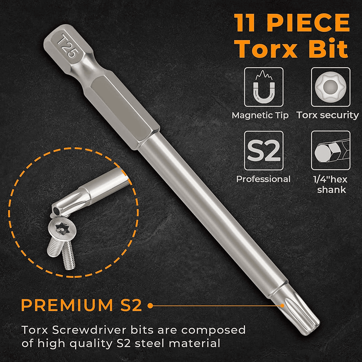 Set 11 Punte Cacciavite Torx Magnetiche - T6 To T40 Da 100mm | Acciaio S2 Per Avvitatori