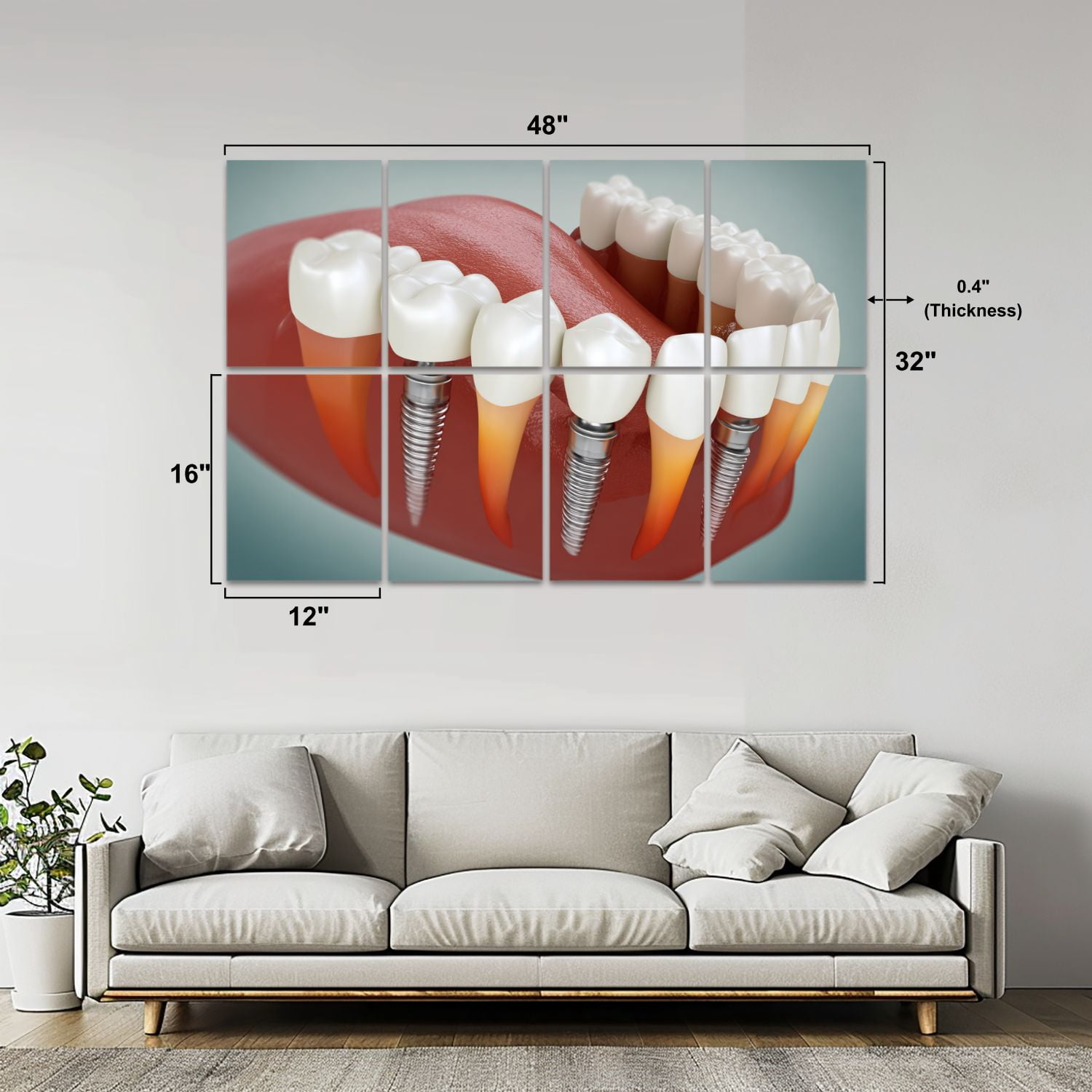 Dental 8 Pack Art Acoustic Panels Sound Absorbing Multiple Dental implant 3D Anatomy Decorative Soundproof Wall Panels Self Adhesive for Physician Hospital Office 48"x32"