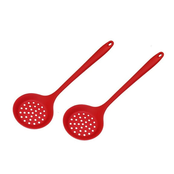 Pack of 2 Silicone Cooking Skimmer Ladle with Long Handle Food Strainer Skimmer Strainer Spoon Suitable for Frying