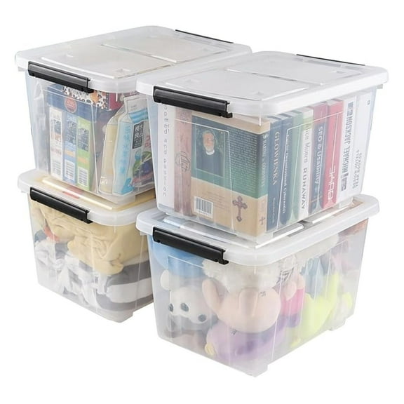 Plastic Storage Bins 4 Pack, 30 Quart Clear Storage Containers with Lids and Wheels, BPA Free Organizing Boxes for Clothes, Toys, Books, Home & Office