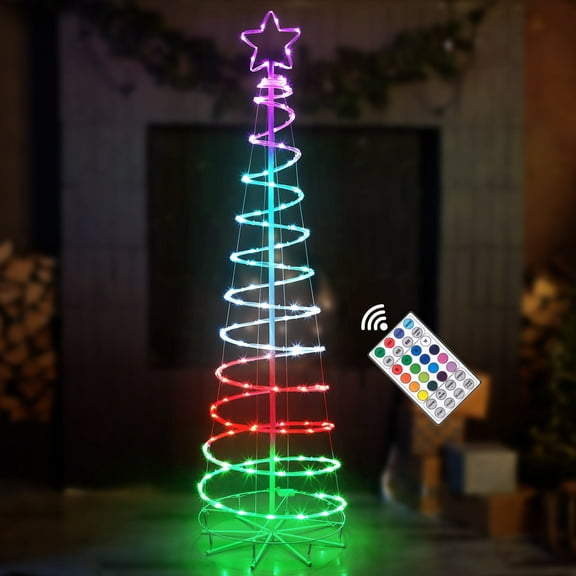 6FT Outdoor Christmas Tree Light, Multicolor LED Spiral Tree with 8 Light Modes, IP65 Waterproof Artificial Holiday Decor for Yard Lawn Garden