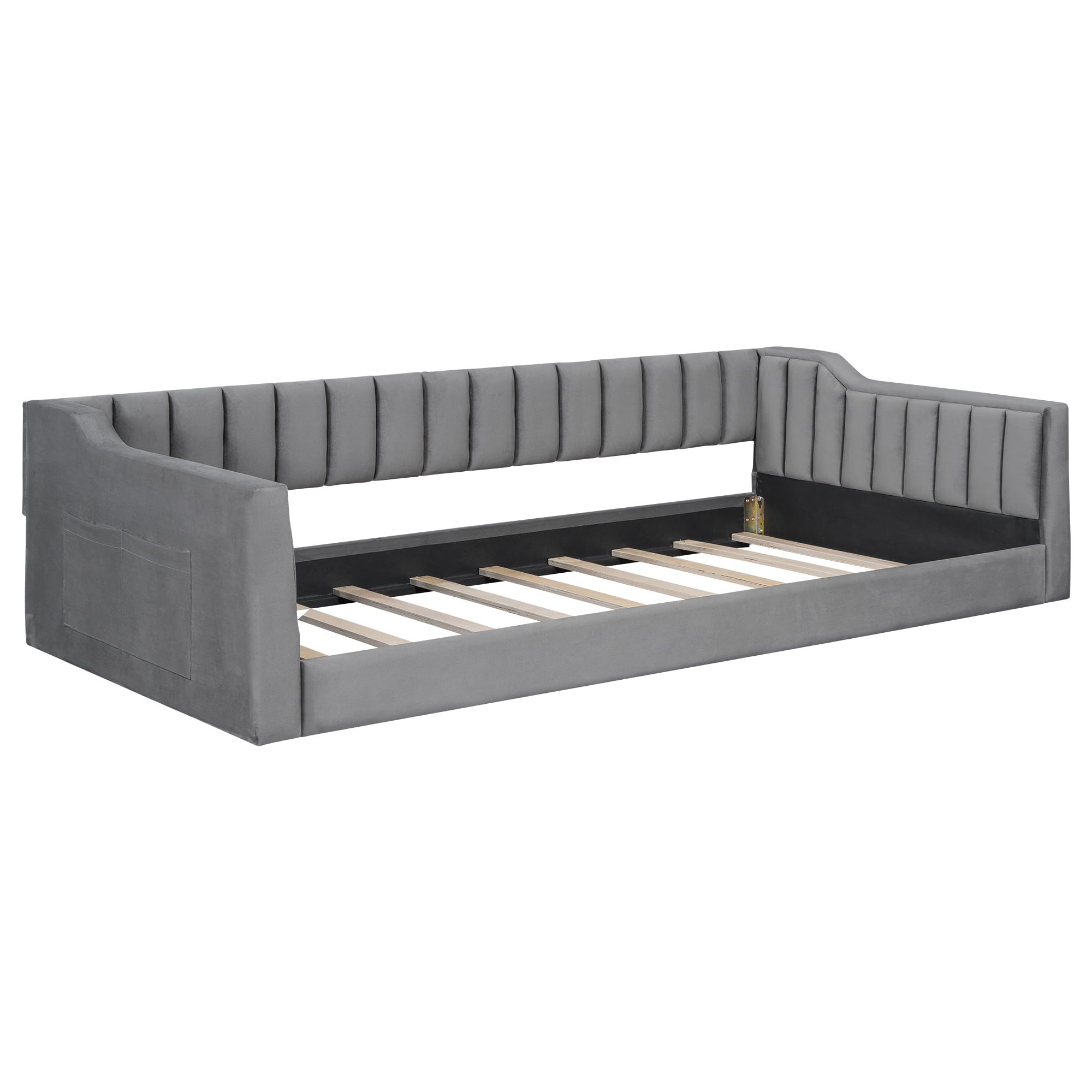 Euroco Upholstered Twin XL Daybed, Low Profile Sofa Bed with Storage Pocket, Gray